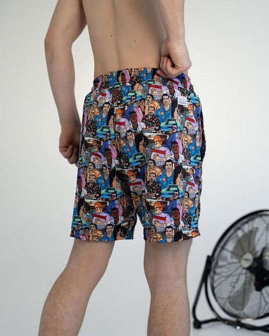 Мужские пляжные шорты с принтом голубые Pobedov Vocation GTA Киев - изображение 5