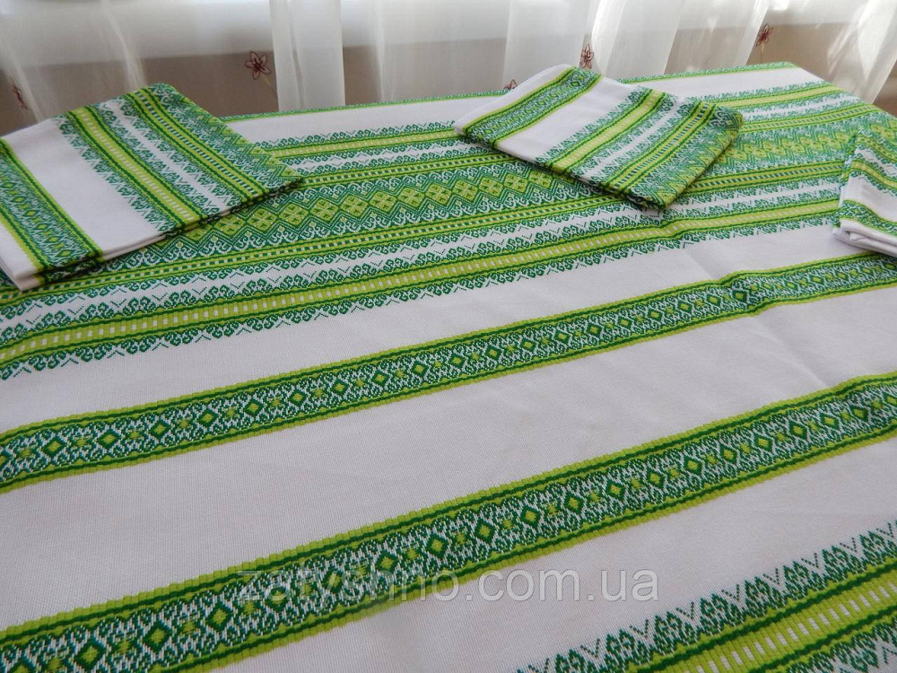 Скатерть зеленая вышитая на хлопке и салфетки 6 штук Киев - изображение 5