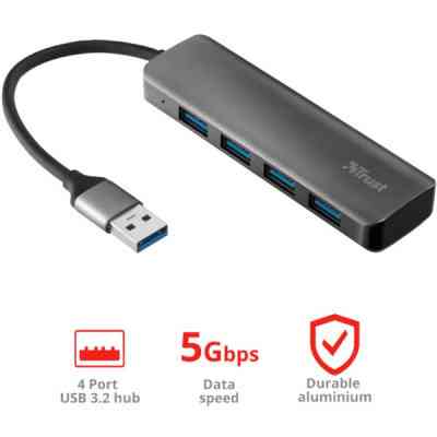 Концентратор Halyx 4-Port USB-A 3.2 Grey Trust (24947_TRUST) Вінниця