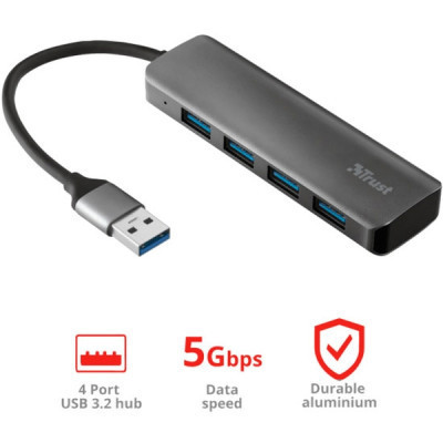 Концентратор Halyx 4-Port USB-A 3.2 Grey Trust (24947_TRUST) Вінниця - фото 3