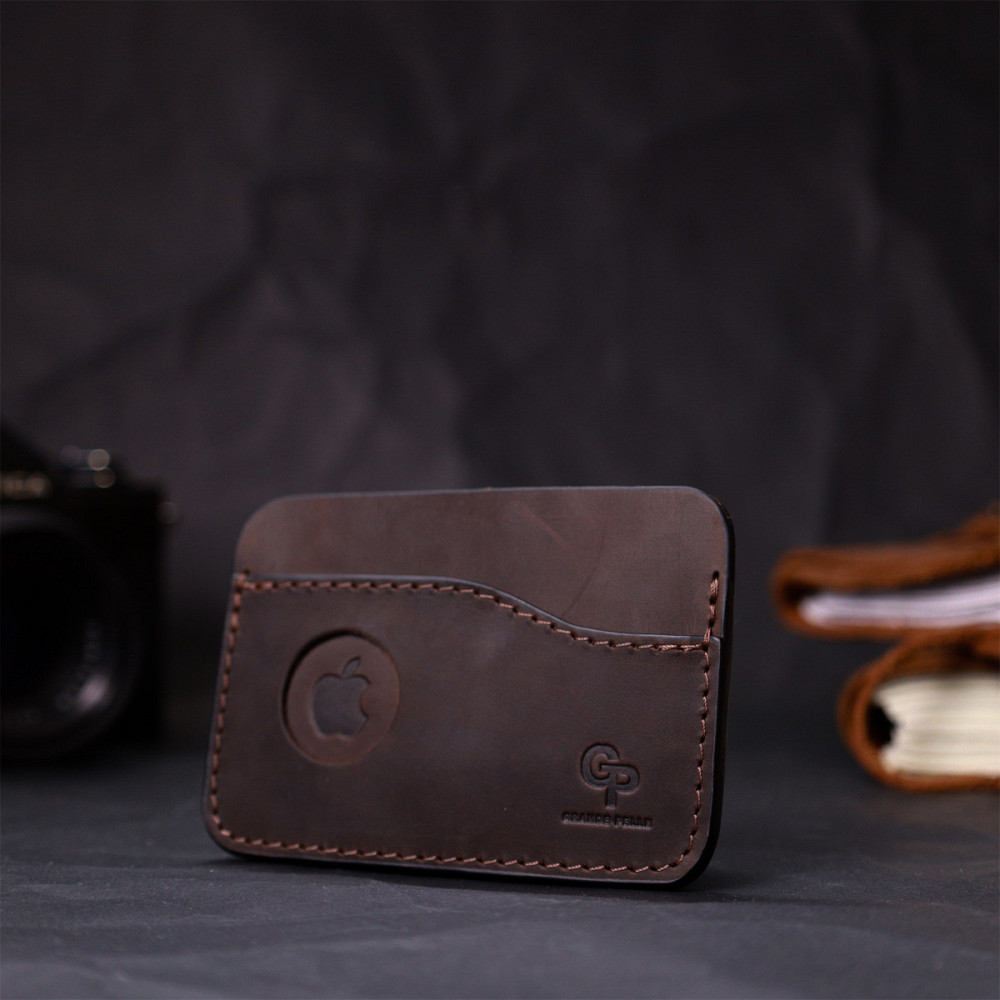 Зручний картхолдер з утримувачем для Apple AirTag з натуральної шкіри Коричневий (GRANDE PELLE) Київ - фото 3