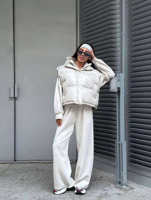 Жіночий стильний теплий костюм-трійка з турецької двонитки + плащівка емі Білий, 44 Одеса - фото 1