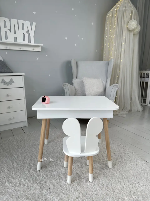 Дитячий столик з ящиком для олівців + стільчик Метелик (Білий) Вінниця - фото 3
