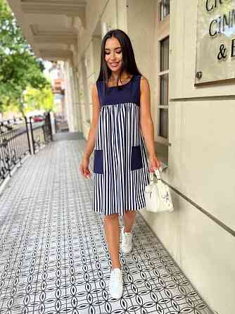 Сукня з завищеною талією "Band" оптом | Норма і батал | Розпродаж моделі Темно-синій, 42-44 Київ