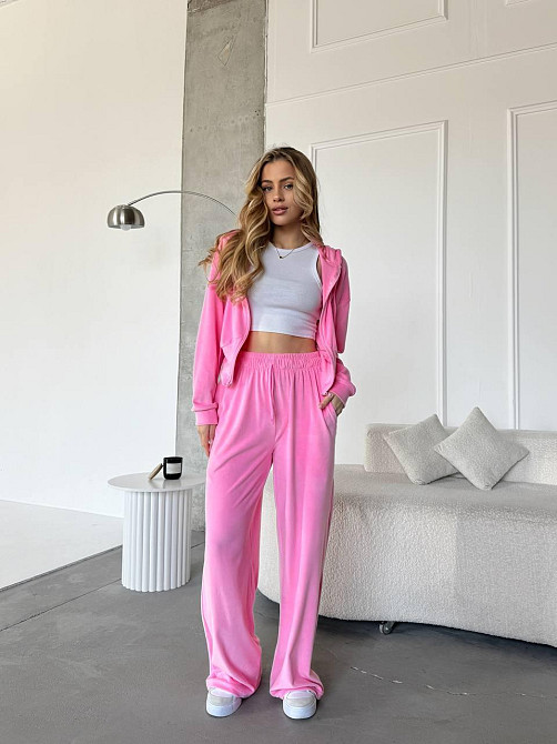 Женский повседневный костюм двойка: кофта и штаны велюр Розовый, 46/48 Одесса - изображение 1