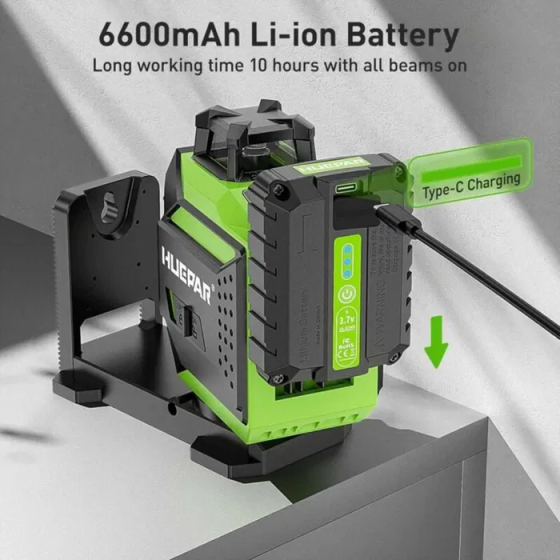 Лазерний рівень нівелір Huepar 703CG 3D Premium 6600 мАh Зелений промінь Вінниця