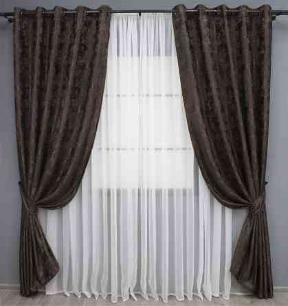 Комплект штор на люверсах VR-Textil Жакард Sultan XO № 1122ш Венге 150х250 см 2 шт (37-0207) Київ