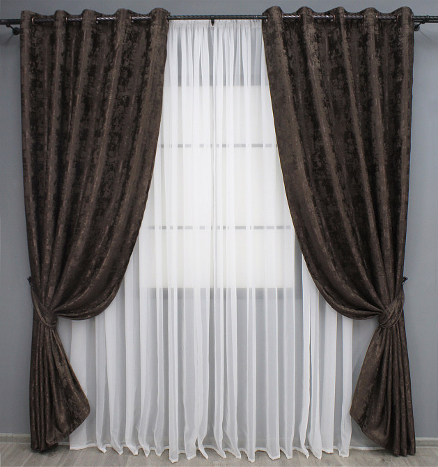 Комплект штор на люверсах VR-Textil Жакард Sultan XO № 1122ш Венге 150х250 см 2 шт (37-0207) Київ - фото 2
