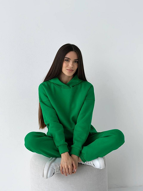Жіночий спортивний теплий костюм оверсайз на флісі Зелений XXL Харків - фото 1