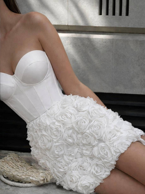 Жіноче романтичне мініплаття з корсетним ліфом з чашками костюмна + сітка з трояндами Молочний, 42/44 Одеса - фото 4