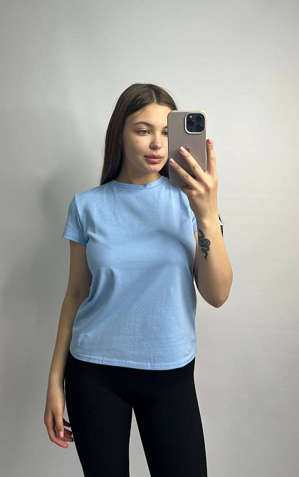 Базовая футболка женская удлиненная Голубой M Харьков - изображение 4