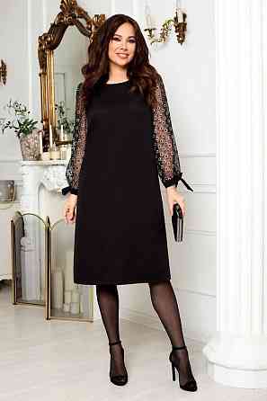 Женское платье прямого кроя с декорированными рукавами костюмка тиффани + сетка Одесса