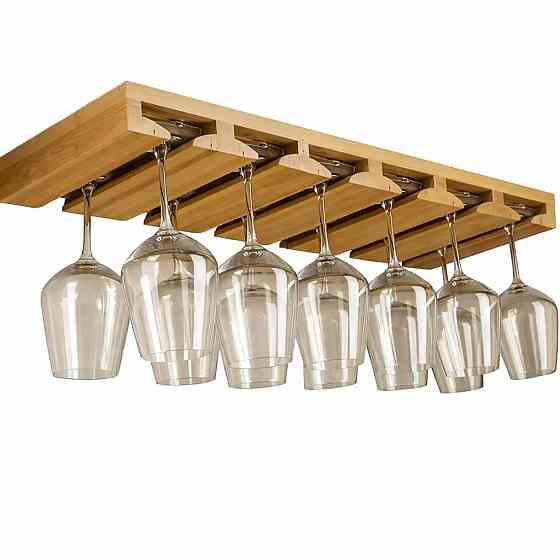Барная полка для бокалов из бамбука, подвесной органайзер для хранения бокалов(для 12шт), размером 63,5x25x5см Каменец-Подольский