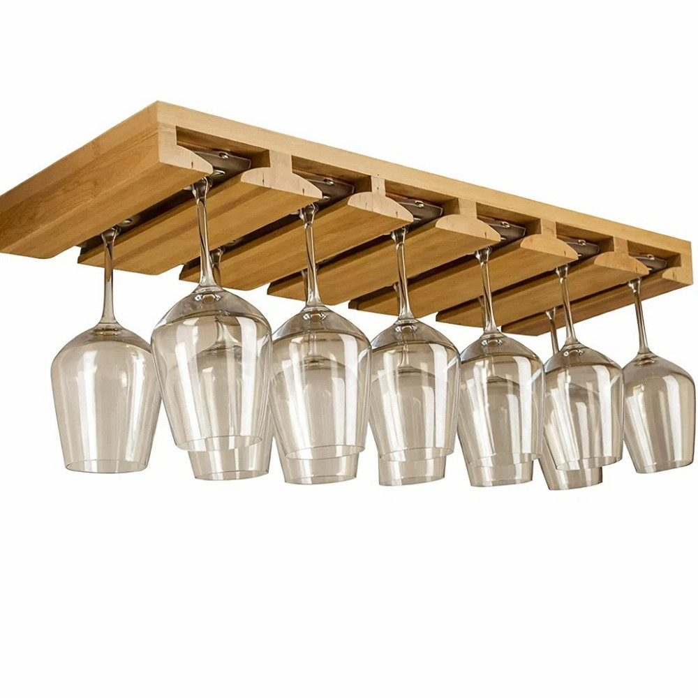 Барная полка для бокалов из бамбука, подвесной органайзер для хранения бокалов(для 12шт), размером 63,5x25x5см Каменец-Подольский - изображение 5