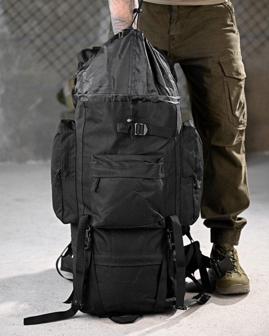 Тактический рюкзак с металлическим каркасом на 100 литров. Каркасный рюкзак. черный РП7469 Одесса - изображение 7