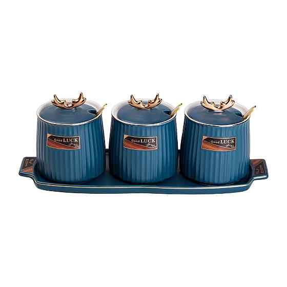 Yiwu Набір банок з підставкою для сипучих продуктів, 400 мл, сині HP-15-32 Коломия