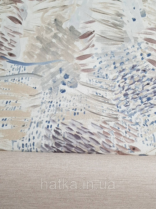 Шпалери вінілові Decoprint Breeze абстракція квіти листя мазками акварель коричневі сірі сині 0.53х10 м Київ - фото 2