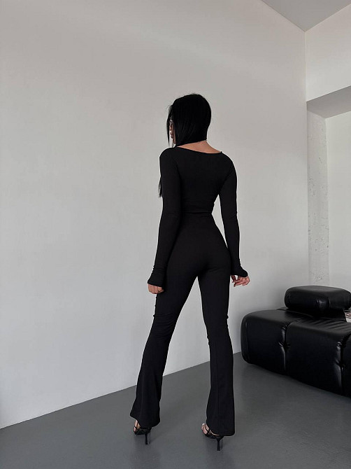 Жіночий стильний повсякденний комбінезон, щільний рубчик трикотаж. Чорний, 46/48 Одеса - фото 6