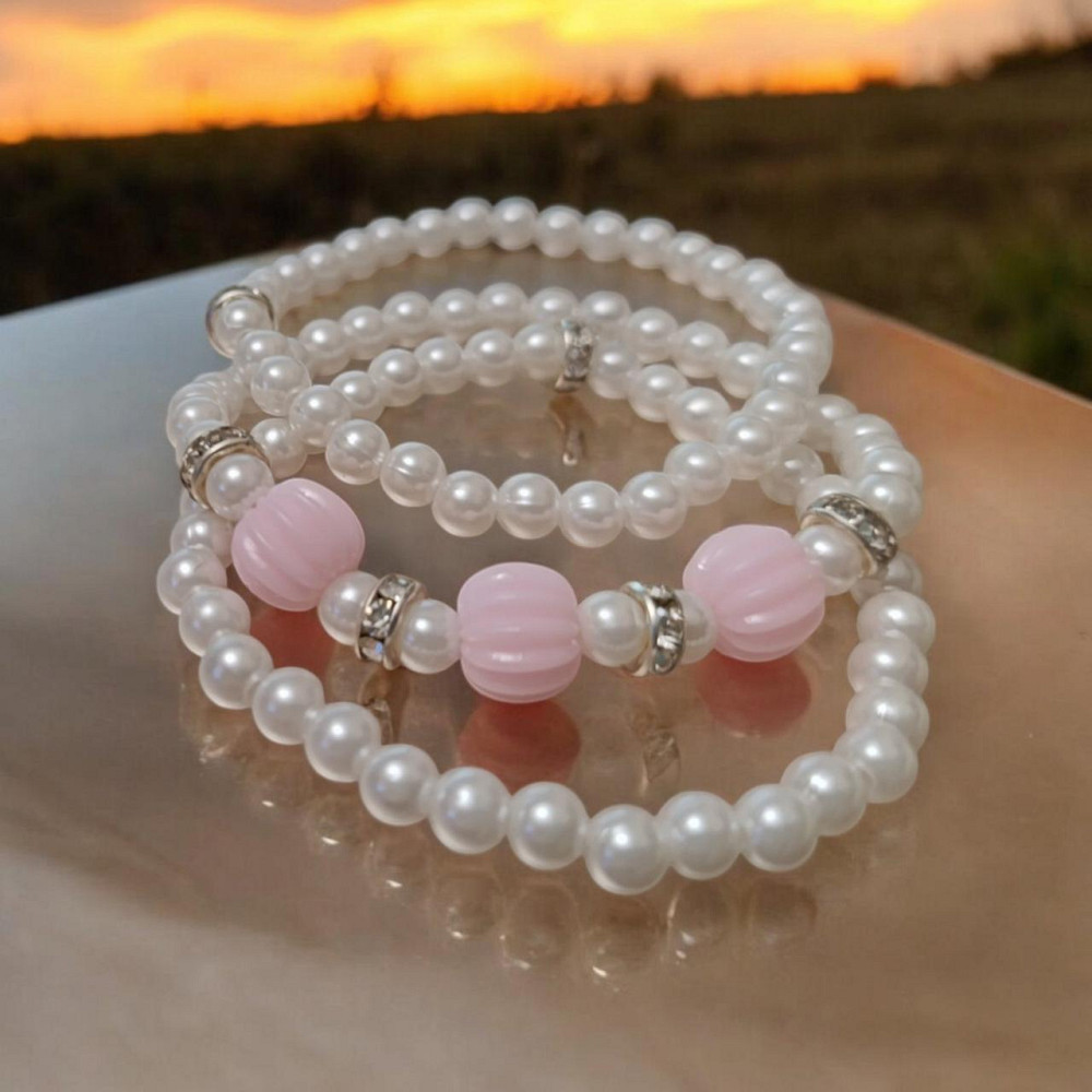 Браслет рожевий із білим .3в1 біло-рожевий. з камінцями Одеса - фото 1