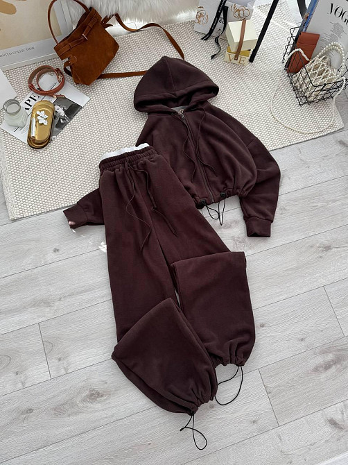 Женский повседневный теплый костюм двухсторонний Флис Шоколад, 46/48 Одесса - изображение 1