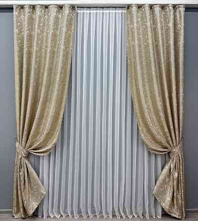 Комплект готових штор VR-Textil Жакард Magic № 1604ш Пісочний 145х270 см 2 шт (33-0574) Київ