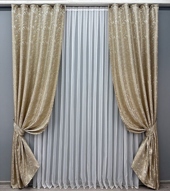 Комплект готових штор VR-Textil Жакард Magic № 1604ш Пісочний 145х270 см 2 шт (33-0574) Київ - фото 2