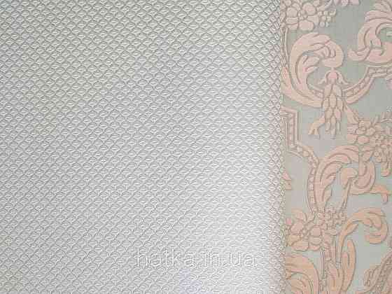 Шпалери вінілові на флізеліні Rasch Trianon Xlll 0.53х10 класика під тканину смуги фігури смарагдові зелені Київ