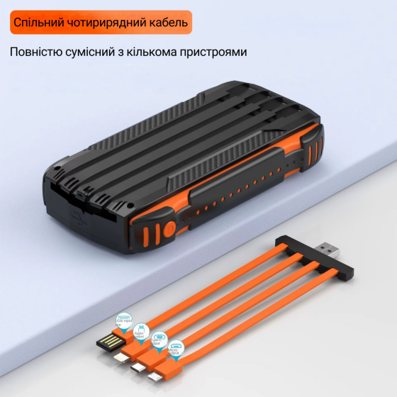 Павербанк на сонячній батареї 20000мАг, УМБ Powerbank з кабелями, ліхтариком і швидкою зарядкою Blue Кам'янець-Подільський