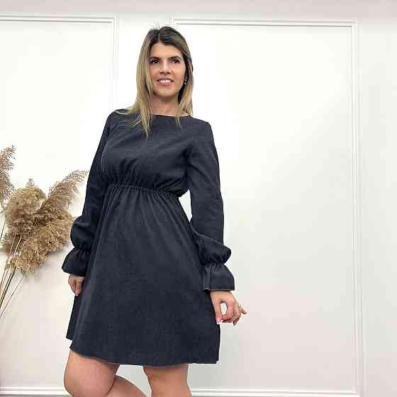 Вельветова сукня із завищеною талією "Wesley" оптом | Батал | Розпродаж моделі Графіт, 50-52 Київ