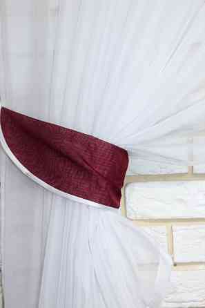 Кухонный комплект VR-Textil № 062к шторка с ламбрекеном бордовый белым 150х170 см (50-129) Киев