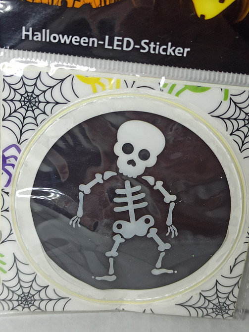 Наліпка на Хелловін 8 см зі світлодіодами Скелет чорний Київ - фото 2