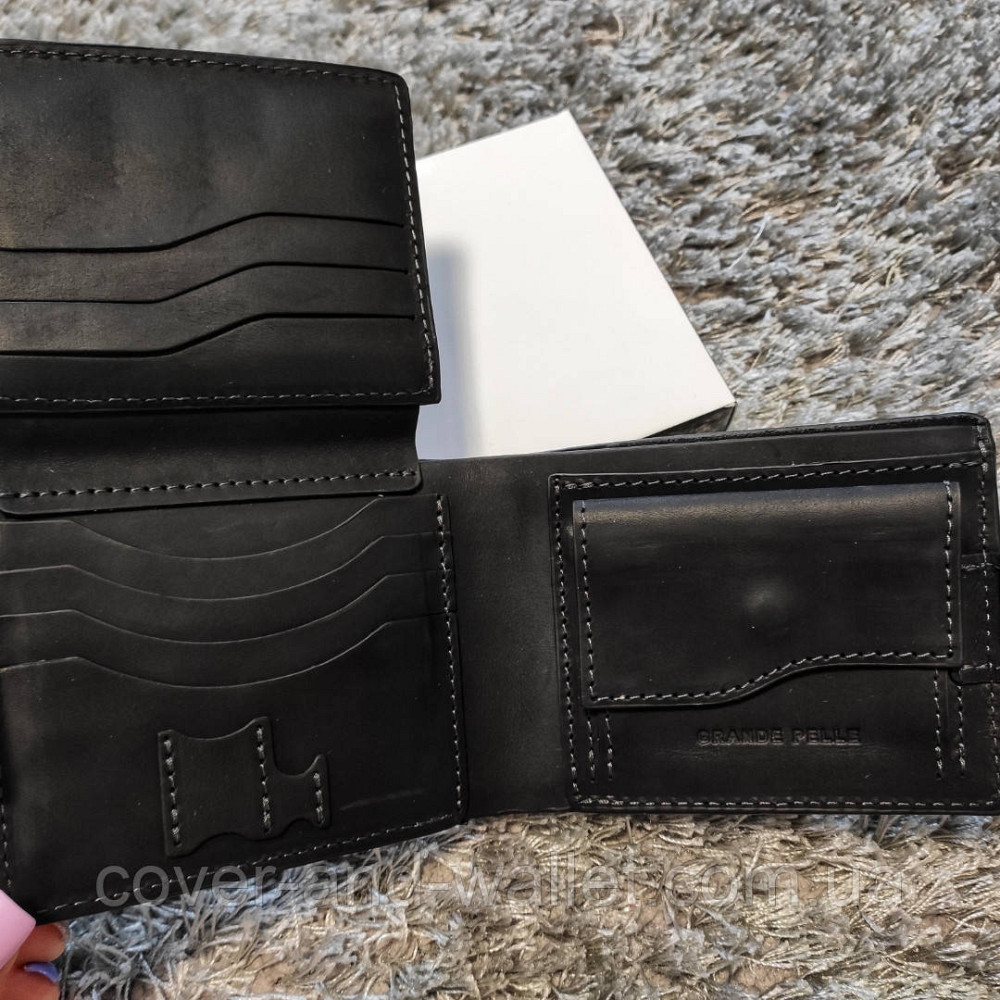 Черный мужской кошелек на магнитах ручной роботы из кожи Grande Pelle Amico Киев - изображение 4