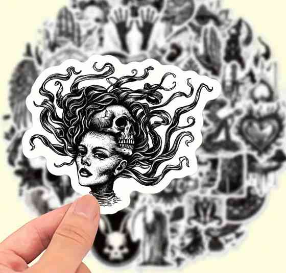 50 шт. черно-белых готических наклеек из винила для скрапбукинга, ежедневника, ноутбука, бутылки для воды. Киев