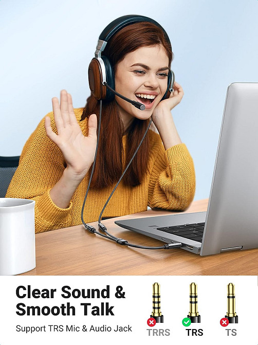 Розгалужувач для навушників та мікрофона Ugreen CTIA AV141 30620 (Чорний) Николаев - изображение 4