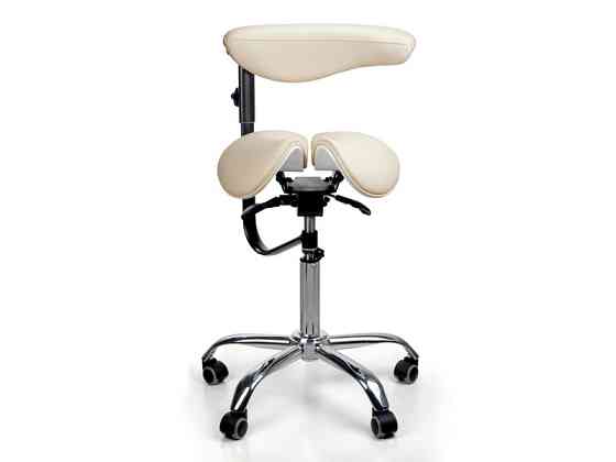 Стілець-сідло для майстра 8016-2, зі спинкою, роздільне сидіння, 3 регулювання Бежевий Київ
