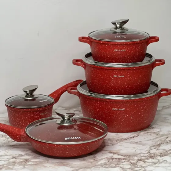 Набор посуды с гранитным антипригарным покрытием BellMax BM-305 из 10 предметов красный Коломия