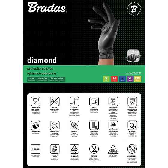 Нітрилові захисні рукавички, DIAMOND, розмір XXL, 10-11, чорний, RWJNDBC11 Київ