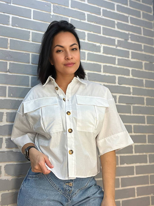 Сорочка жіноча Mix Ray 3656 коротка широка з накладеними кишенями на гудзиках біла, білий, L Київ - фото 13