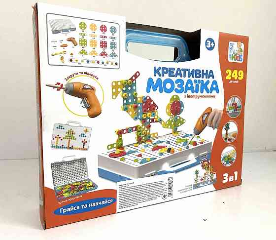 Мозаїка Limo Toy 2в1 на шурупах картки шуруповерт 150 деталей чемодан (M 5589) Чернігів