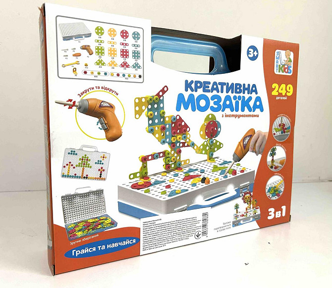 Мозаїка Limo Toy 2в1 на шурупах картки шуруповерт 150 деталей чемодан (M 5589) Чернігів - фото 1