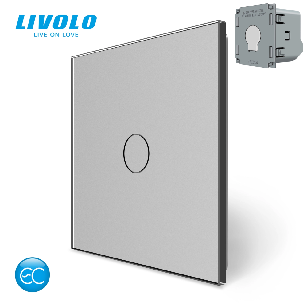 LIVOLO Комплект бездротовий сенсорний вимикач з реле Livolo сірий скло (VL- -I/FC1Z2-2G) Коломия - фото 1