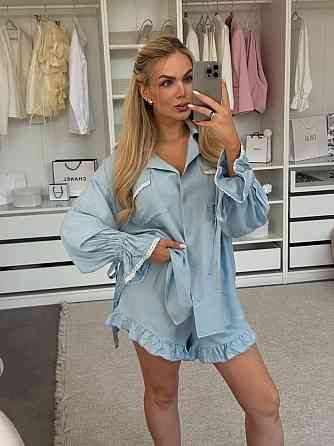 Жіночий літній костюм двійка: сорочка і шорти з рюшами льон Одеса