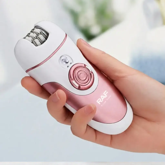 Епілятор RAF R40004 акумуляторний 4в1 з насадками, USB зарядка, для тіла та обличчя, біло-рожевий Одеса