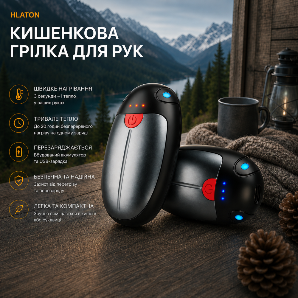 Комплект аккумуляторных грелок для рук HAWANA 2-в-1 — до 20 часов тепла, 3 режима нагрева, Aluminum Premium, Серые Киев - изображение 9