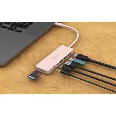 Концентратор J5create USB-C 6-in-1 2xUSB 3.2 + USB-C PD + HDMI 4K + SD/TF + 3.5mm rose (JCD373ER-N) Винница