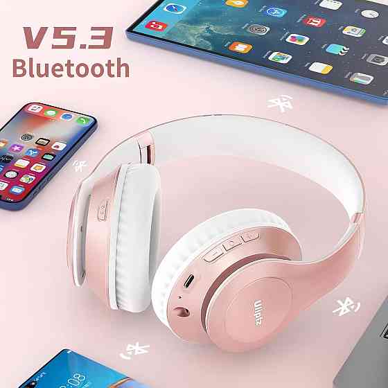 Бездротові Bluetooth-навушники Uliptz WH203A, HiFi стерео, 65 годин роботи, 6 режимів еквалайзера, складні, Рожеве золото Київ
