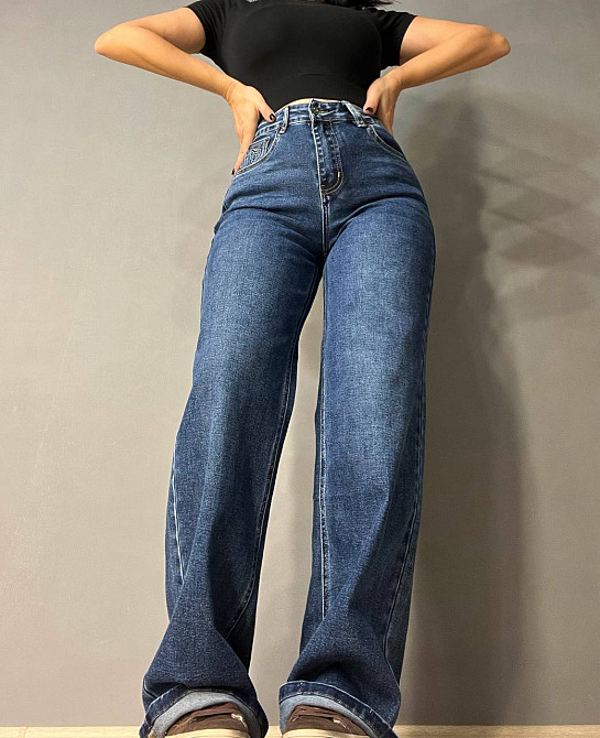 Джинсы женские Dragon 8092 palazzo jeans палаццо ровные от бедра стрейчевые синие, синий, 30, 30, 83 Одесса - изображение 8