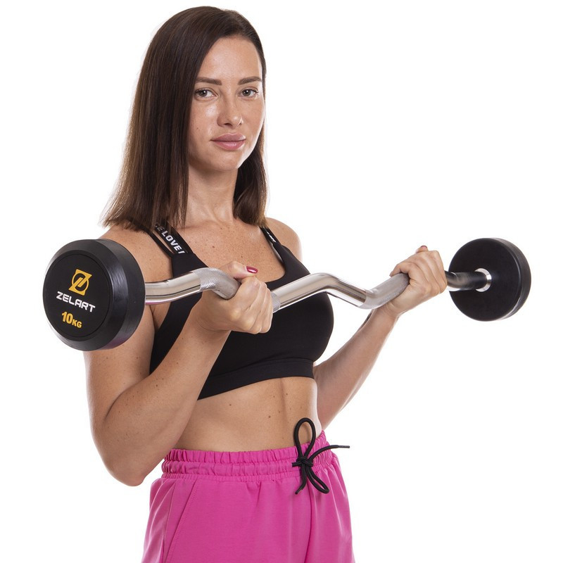 Штанга фіксована вигнута прогумована Zelart 2687-10 довжина 95 см 10 кг Київ - фото 8