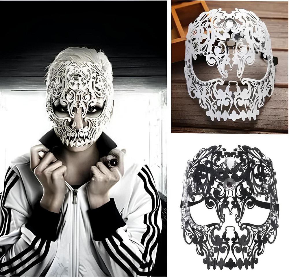 Женская карнавальная маска RESTEQ — металлическая маска «Череп» со стразами для Хэллоуина и вечеринок Киев - изображение 4