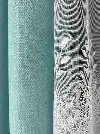 Комплект штор VR-Textil Шеніл 100х270 2шт і Тюль 300х270 1697ш-1680т Світло-бірюзовий з білим 71-197/1 Київ